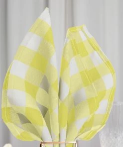 HIER_2210 5 Pack | Yellow/White Buffalo Plaid Cloth Dinner Napkins, Gingham Style | 15"x15"