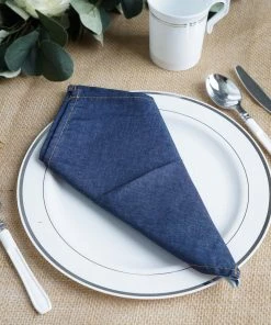 HIER_2210 5 Pack | Premium Faux Denim Cloth Dinner Napkins, Reusable Linen | 17"x17" Linen Napkins