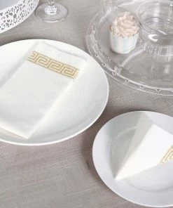 HIER_5470 20 Pack | Gold Foil White Airlaid Soft Linen-Feel Paper Dinner Napkins, Disposable Hand Towels - Greek Key