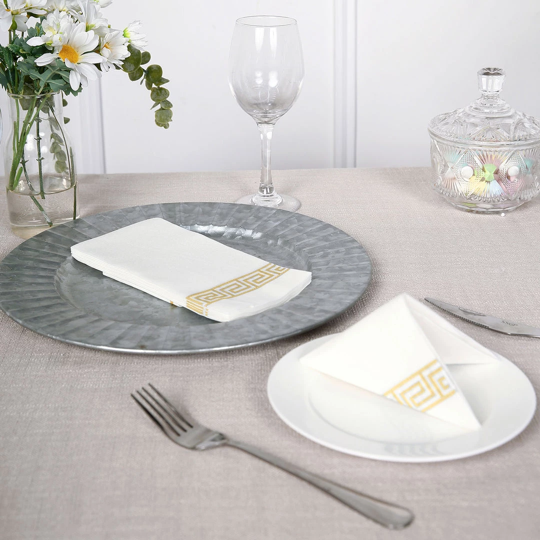 HIER_5470 20 Pack | Gold Foil White Airlaid Soft Linen-Feel Paper Dinner Napkins, Disposable Hand Towels - Greek Key 11 HIER_5470 20 Pack | Gold Foil White Airlaid Soft Linen-Feel Paper Dinner Napkins, Disposable Hand Towels - Greek Key