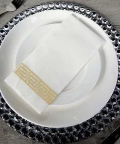 HIER_5470 20 Pack | Gold Foil White Airlaid Soft Linen-Feel Paper Dinner Napkins, Disposable Hand Towels - Greek Key