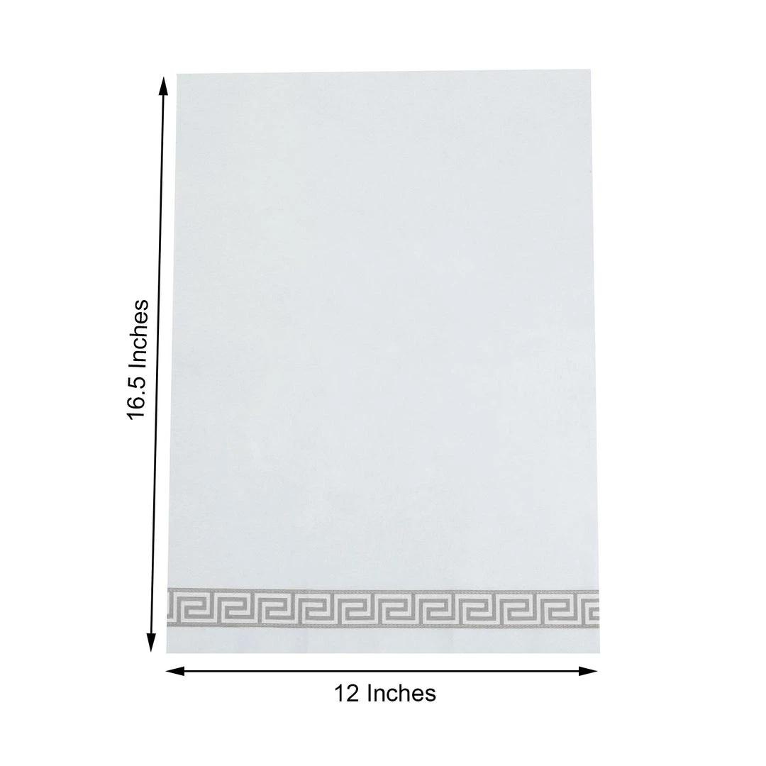HIER_5470 20 Pack | Silver Foil White Airlaid Soft Linen-Feel Paper Dinner Napkins, Disposable Hand Towels - Greek Key 3 HIER_5470 20 Pack | Silver Foil White Airlaid Soft Linen-Feel Paper Dinner Napkins, Disposable Hand Towels - Greek Key