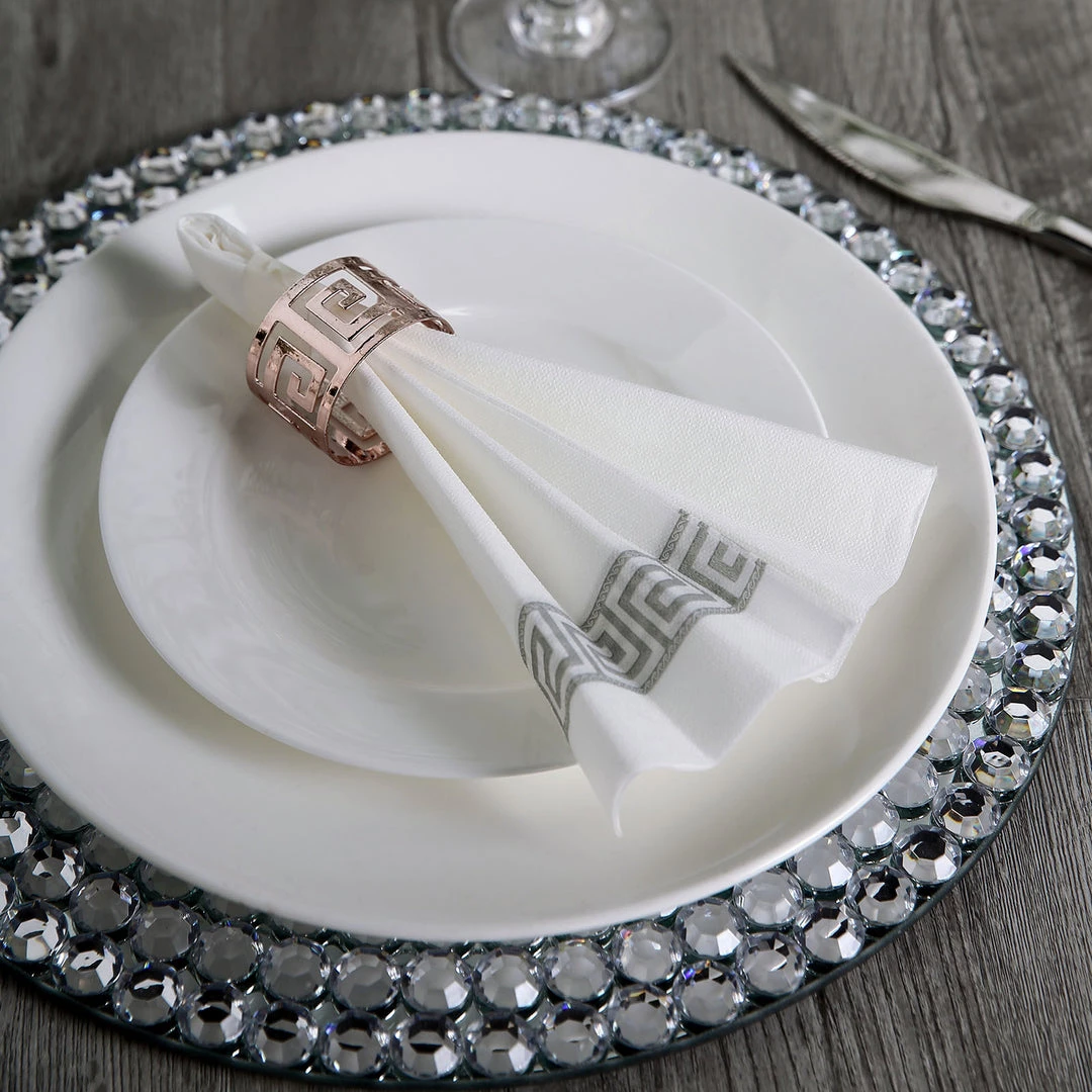 HIER_5470 20 Pack | Silver Foil White Airlaid Soft Linen-Feel Paper Dinner Napkins, Disposable Hand Towels - Greek Key 7 HIER_5470 20 Pack | Silver Foil White Airlaid Soft Linen-Feel Paper Dinner Napkins, Disposable Hand Towels - Greek Key
