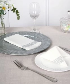 HIER_5470 20 Pack | Silver Foil White Airlaid Soft Linen-Feel Paper Dinner Napkins, Disposable Hand Towels - Greek Key 24 HIER_5470 20 Pack | Silver Foil White Airlaid Soft Linen-Feel Paper Dinner Napkins, Disposable Hand Towels - Greek Key
