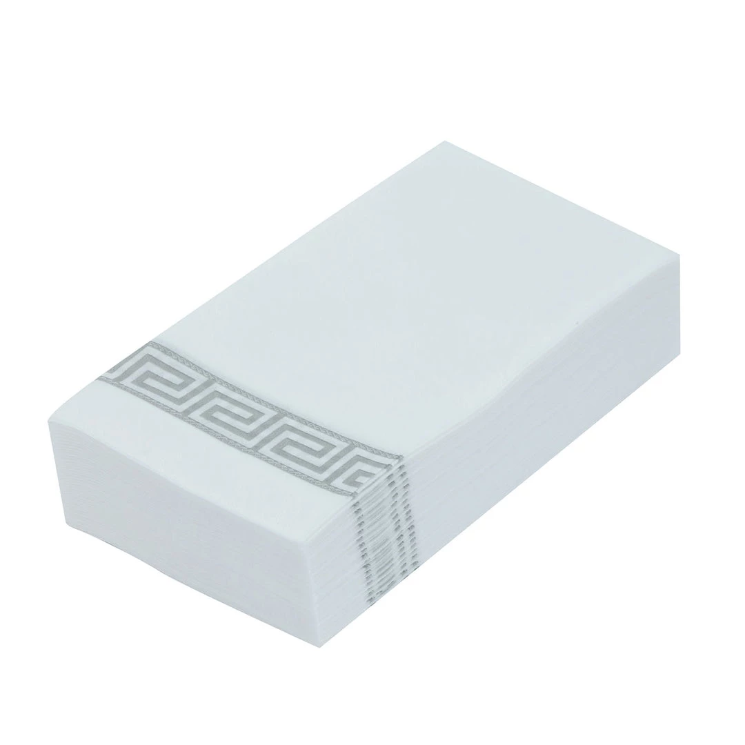 HIER_5470 20 Pack | Silver Foil White Airlaid Soft Linen-Feel Paper Dinner Napkins, Disposable Hand Towels - Greek Key 15 HIER_5470 20 Pack | Silver Foil White Airlaid Soft Linen-Feel Paper Dinner Napkins, Disposable Hand Towels - Greek Key