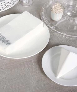 HIER_5470 Linen Napkins 20 Pack | Silver Foil White Airlaid Soft Linen-Feel Paper Dinner Napkins, Disposable Hand Towels - Floral Scroll