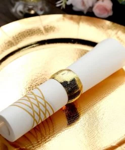 HIER_5470 20 Pack | Gold Foil White Airlaid Soft Linen-Feel Paper Dinner Napkins, Disposable Hand Towels - Wave Linen Napkins