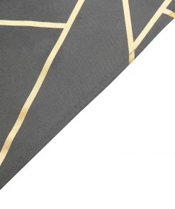 HIER_2210 Linen Napkins 5 Pack | Modern Charcoal Gray & Geometric Gold Cloth Dinner Napkins | 20