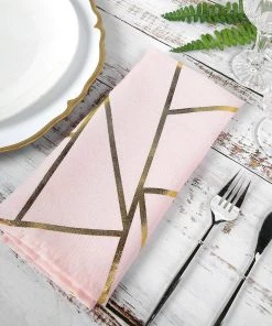 HIER_2210 5 Pack | Modern Blush/Rose Gold & Geometric Gold Cloth Dinner Napkins | 20