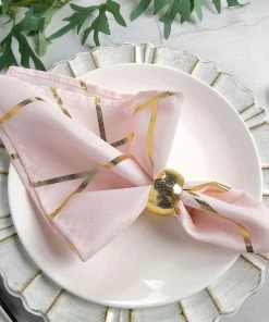 HIER_2210 5 Pack | Modern Blush/Rose Gold & Geometric Gold Cloth Dinner Napkins | 20