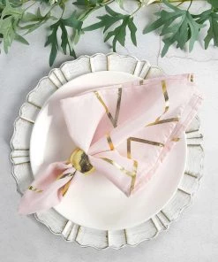 HIER_2210 5 Pack | Modern Blush/Rose Gold & Geometric Gold Cloth Dinner Napkins | 20