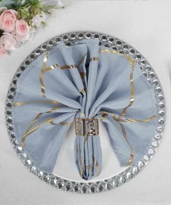 HIER_2210 5 Pack | Modern Dusty Blue & Geometric Gold Cloth Dinner Napkins | 20