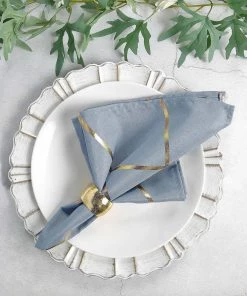 HIER_2210 5 Pack | Modern Dusty Blue & Geometric Gold Cloth Dinner Napkins | 20