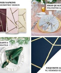 HIER_2210 Linen Napkins 5 Pack | Modern Charcoal Gray & Geometric Gold Cloth Dinner Napkins | 20