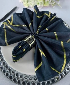 HIER_2210 5 Pack | Modern Navy Blue & Geometric Gold Cloth Dinner Napkins | 20"x20"