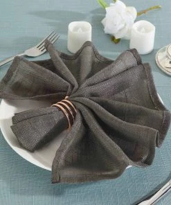 HIER_2210 Linen Napkins 5 Pack | Charcoal Gray Slubby Textured Cloth Dinner Napkins, Wrinkle Resistant Linen | 20"x20"