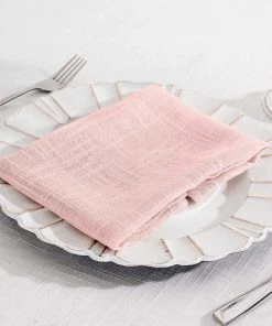 HIER_2210 Linen Napkins 5 Pack | Blush/Rose Gold Slubby Textured Cloth Dinner Napkins, Wrinkle Resistant Linen | 20