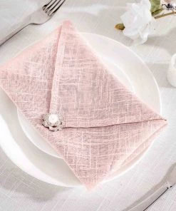 HIER_2210 Linen Napkins 5 Pack | Blush/Rose Gold Slubby Textured Cloth Dinner Napkins, Wrinkle Resistant Linen | 20