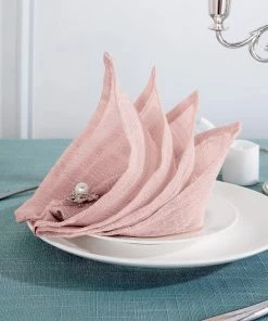 HIER_2210 Linen Napkins 5 Pack | Blush/Rose Gold Slubby Textured Cloth Dinner Napkins, Wrinkle Resistant Linen | 20