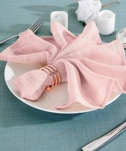 HIER_2210 Linen Napkins 5 Pack | Blush/Rose Gold Slubby Textured Cloth Dinner Napkins, Wrinkle Resistant Linen | 20"x20"