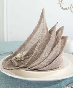 HIER_2210 Linen Napkins 5 Pack | Taupe Slubby Textured Cloth Dinner Napkins, Wrinkle Resistant Linen | 20"x20"