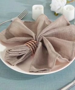 HIER_2210 Linen Napkins 5 Pack | Taupe Slubby Textured Cloth Dinner Napkins, Wrinkle Resistant Linen | 20"x20"