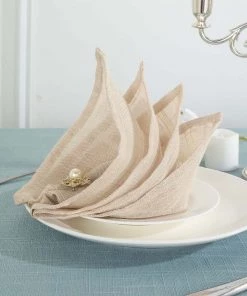 HIER_2210 5 Pack | Beige Slubby Textured Cloth Dinner Napkins, Wrinkle Resistant Linen | 20"x20" Linen Napkins