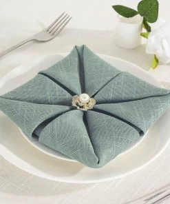 HIER_2210 Linen Napkins 5 Pack | Dusty Blue Slubby Textured Cloth Dinner Napkins, Wrinkle Resistant Linen | 20"x20"