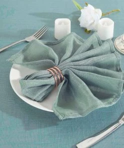HIER_2210 Linen Napkins 5 Pack | Dusty Blue Slubby Textured Cloth Dinner Napkins, Wrinkle Resistant Linen | 20"x20"