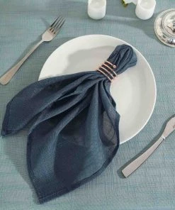 HIER_2210 5 Pack | Blue Slubby Textured Cloth Dinner Napkins, Wrinkle Resistant Linen | 20"x20"