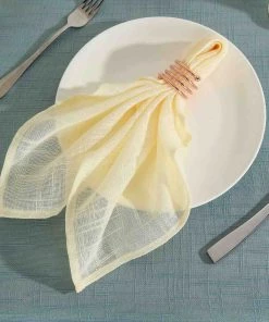 HIER_2210 Linen Napkins 5 Pack | Ivory Slubby Textured Cloth Dinner Napkins, Wrinkle Resistant Linen | 20"x20"