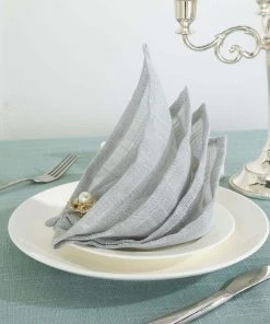 HIER_2210 Linen Napkins 5 Pack | Silver Slubby Textured Cloth Dinner Napkins, Wrinkle Resistant Linen | 20"x20"