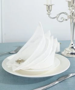 HIER_2210 5 Pack | White Slubby Textured Cloth Dinner Napkins, Wrinkle Resistant Linen | 20"x20" Linen Napkins