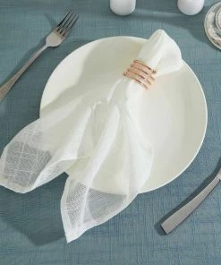 HIER_2210 5 Pack | White Slubby Textured Cloth Dinner Napkins, Wrinkle Resistant Linen | 20"x20" Linen Napkins