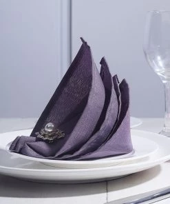 HIER_2210 Linen Napkins 5 Pack | Violet Amethyst Seamless Cloth Dinner Napkins, Wrinkle Resistant Linen | 17
