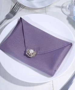 HIER_2210 Linen Napkins 5 Pack | Violet Amethyst Seamless Cloth Dinner Napkins, Wrinkle Resistant Linen | 17"x17"