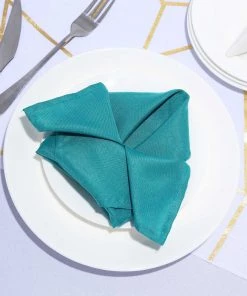 HIER_2210 Linen Napkins 5 Pack | Peacock Teal Seamless Cloth Dinner Napkins, Wrinkle Resistant Linen | 17