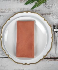 HIER_2210 5 Pack | Terracotta Seamless Cloth Dinner Napkins, Wrinkle Resistant Linen | 17"x17" Linen Napkins