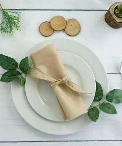 HIER_2210 5 Pack | Beige Seamless Cloth Dinner Napkins, Reusable Linen | 20"x20"