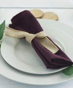 HIER_2210 5 Pack | Eggplant Seamless Cloth Dinner Napkins, Reusable Linen | 20"x20" Linen Napkins