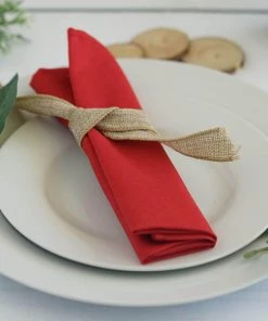 HIER_2210 5 Pack | Red Seamless Cloth Dinner Napkins, Reusable Linen | 20"x20" Linen Napkins