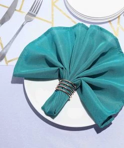 HIER_2210 Linen Napkins 5 Pack | Peacock Teal Seamless Cloth Dinner Napkins, Reusable Linen | 20"x20"