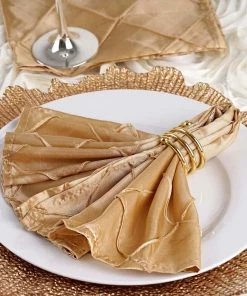HIER_2210 5 Pack | Champagne Pintuck Satin Cloth Dinner Napkins, Wrinkle Resistant | 17"x17"