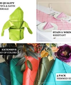 HIER_2210 Linen Napkins 5 Pack | Black Pintuck Satin Cloth Dinner Napkins, Wrinkle Resistant | 17