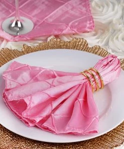 HIER_2210 Linen Napkins 5 Pack | Pink Pintuck Satin Cloth Dinner Napkins, Wrinkle Resistant | 17"x17"