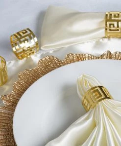 HIER_2210 Linen Napkins 4 Pack Gold Plated Aluminium Alluring Napkin Rings