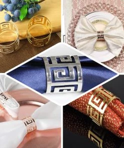 HIER_2210 4 Pack Silver Plated Aluminium Alluring Napkin Rings Linen Napkins