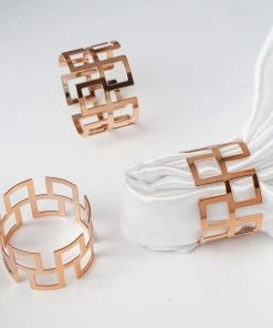 HIER_2210 4 Pack Rose Gold Plated Aluminium Napkin Rings Linen Napkins