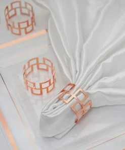 HIER_2210 4 Pack Rose Gold Plated Aluminium Napkin Rings Linen Napkins