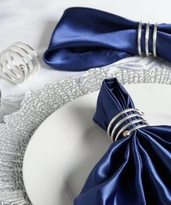 HIER_2210 Linen Napkins 4 Pack Silver Plated Aluminium Spiral Napkin Rings